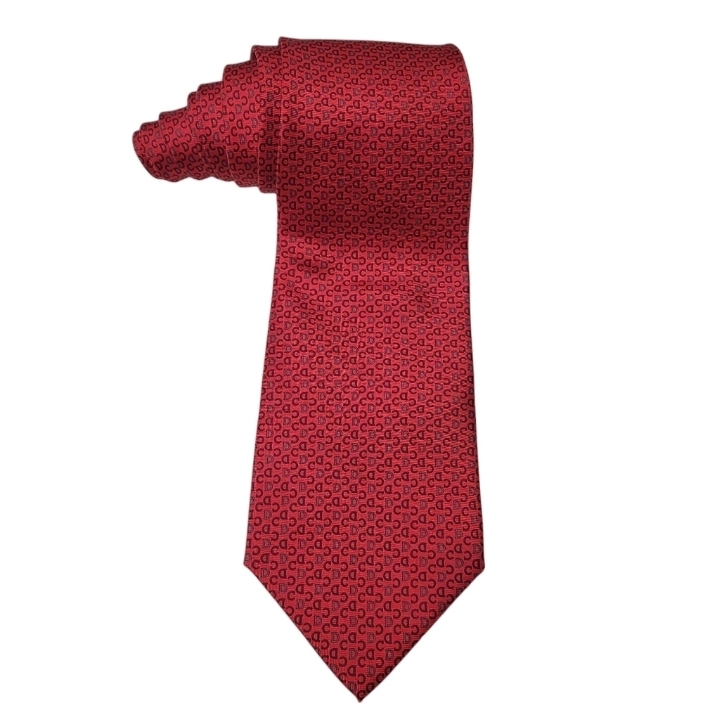 Christian Dior neck tie red black gray CD monogram print 100% silk made in Italy
